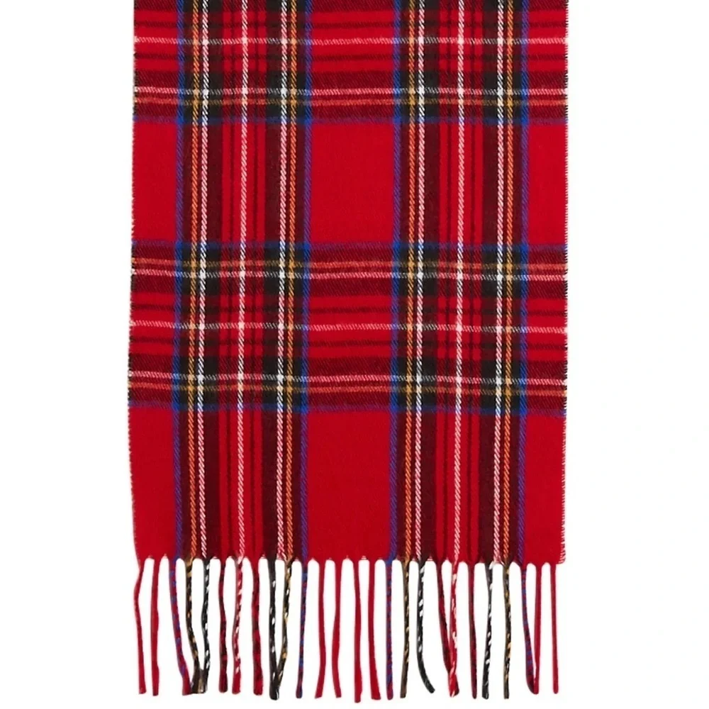 Red Tartan Plaid Scarf with Fringe Ends
